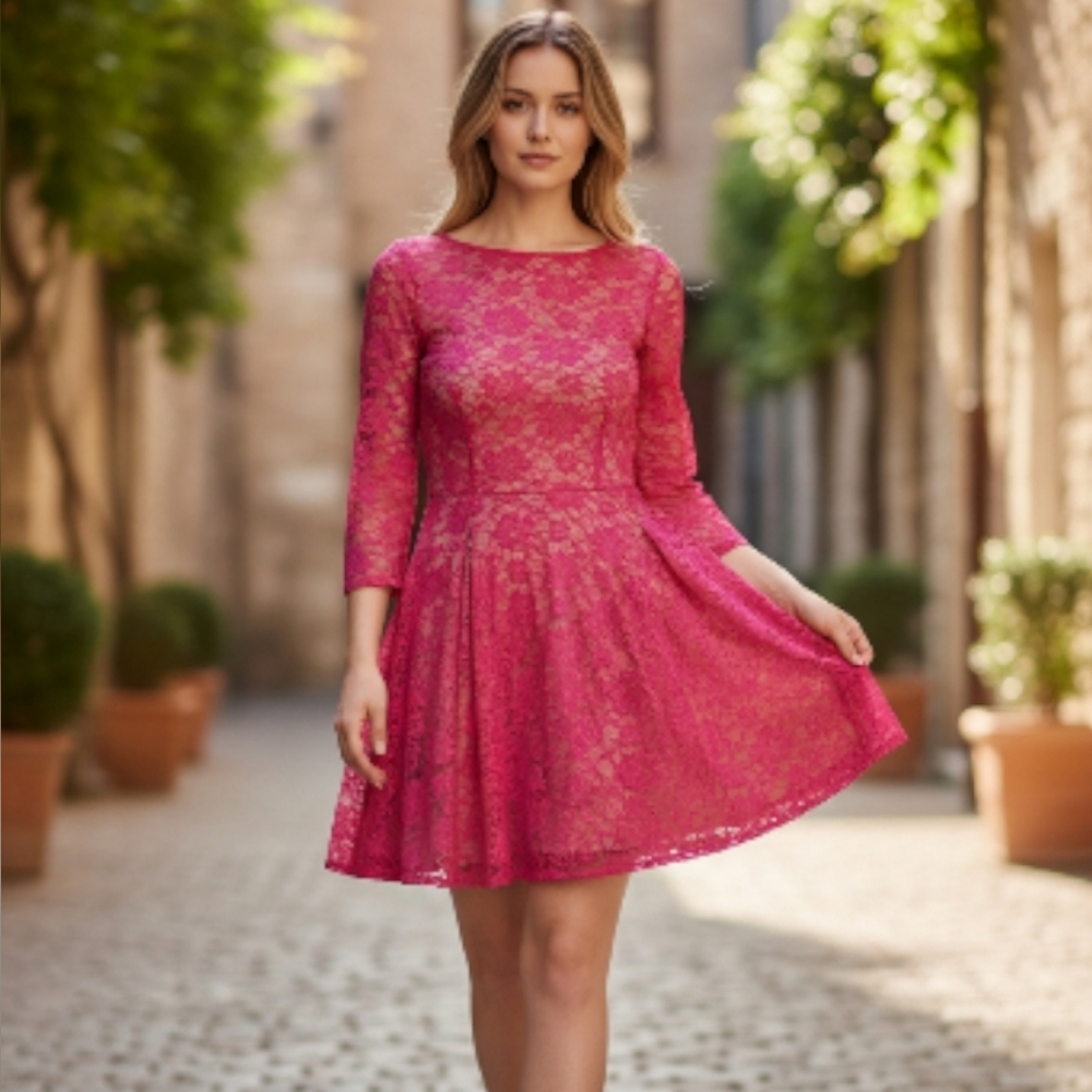 EUC French Connection Size 6 Fast Frenchie Pink Lace Coctail Dress!